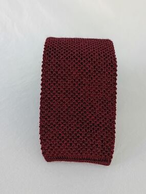 Vintage Private Club Wool Tie Square End Burgundy Knit Skinny Made In USA